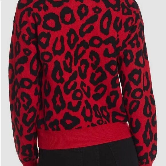 Aqua Womens Red Crew-Neck Drop-Shoulder‎ Leopard Jacquard Cashmere Sweater - Picture 2 of 2